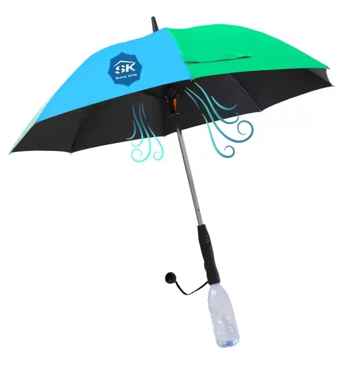 Outdoor Mist Cooling Fan Umbrella – Portable Patio Umbrella with Built-In Fan & Water Spray Function for Instant Cooling, Perfect for Garden, Beach, Poolside & Outdoor Events