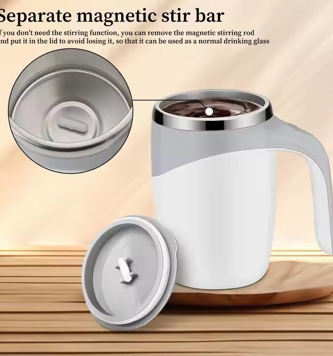 Rechargeable Auto Magnetic Coffee Mug – Self-Stirring Smart Mug with Magnetic Mixing, USB Charging, and Spill-Proof Lid for Coffee, Tea, and Hot Drinks