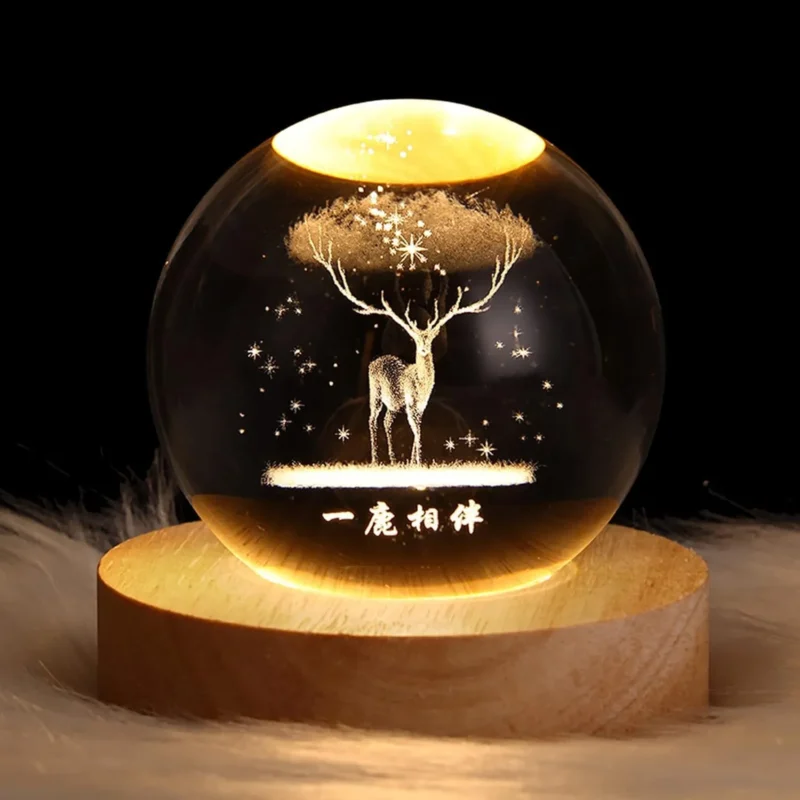 Magical 3D Crystal Ball Night Lamp with Rotating LED Light Base – Stunning Engraved Glass Sphere for Home Décor, Ambient Lighting, and Perfect Gift for Any Occasion - Image 5