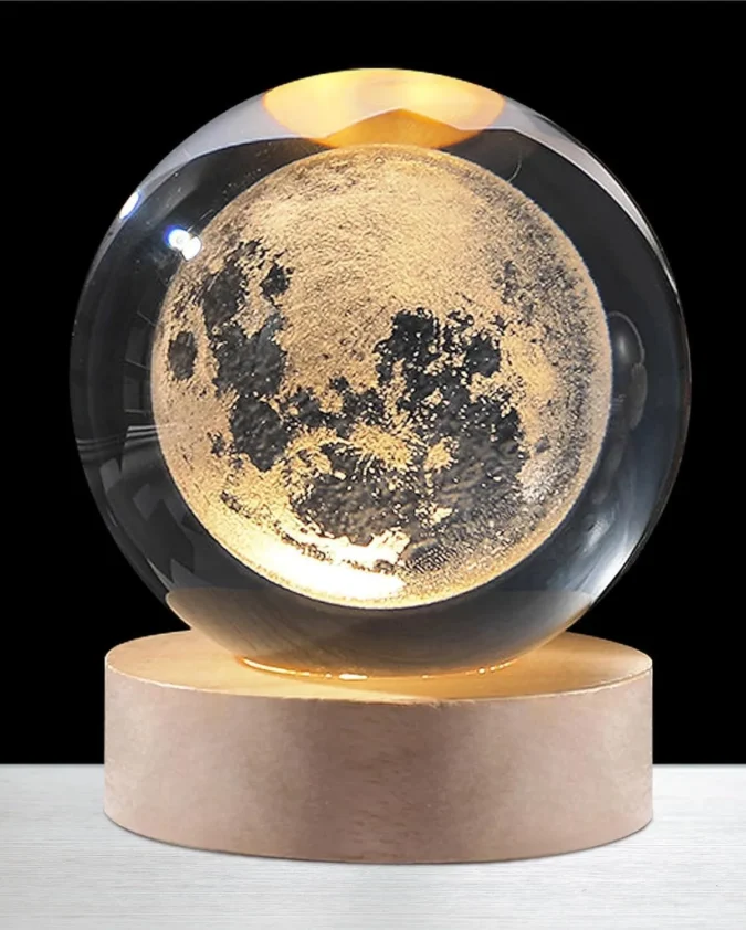 Magical 3D Crystal Ball Night Lamp with Rotating LED Light Base – Stunning Engraved Glass Sphere for Home Décor, Ambient Lighting, and Perfect Gift for Any Occasion