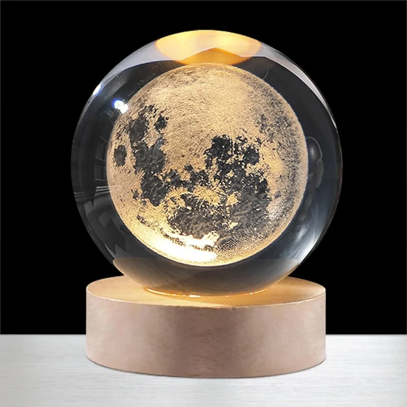 Magical 3D Crystal Ball Night Lamp with Rotating LED Light Base – Stunning Engraved Glass Sphere for Home Décor, Ambient Lighting, and Perfect Gift for Any Occasion