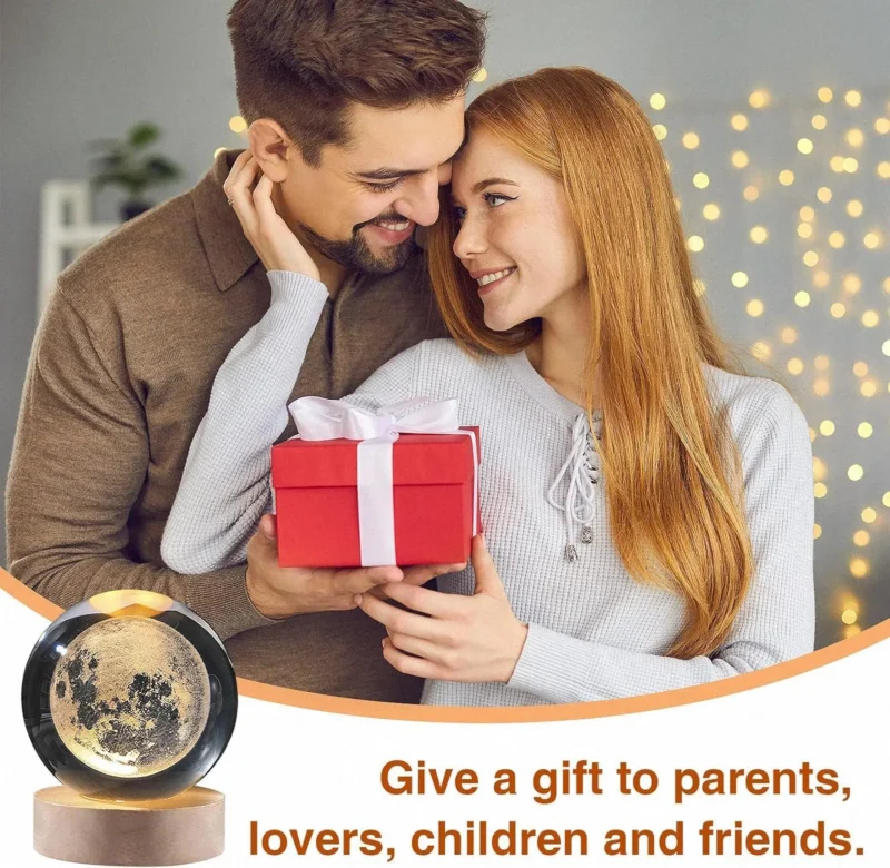 Magical 3D Crystal Ball Night Lamp with Rotating LED Light Base – Stunning Engraved Glass Sphere for Home Décor, Ambient Lighting, and Perfect Gift for Any Occasion - Image 4