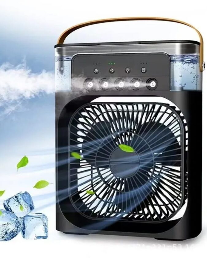 Portable USB Air Cooler Fan with Humidifier, LED Light & Adjustable Speed – Personal Mini AC for Home & Travel